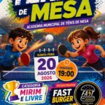 TENIS DE MESA NA ACADEMIA MUNICIPAL DIA 20/08, NESTA QUINTA FEIRA 🏓